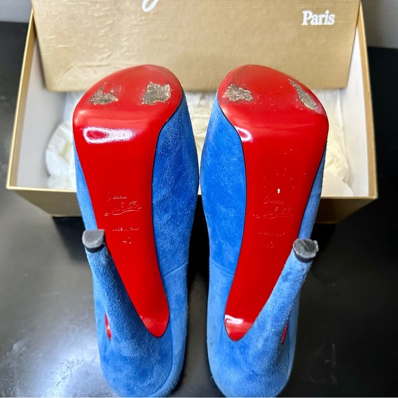 Christian Louboutin Womens Suede Daffodile Slip-On Heels Bleu Saphir Size 9.5 - Picture 9 of 9